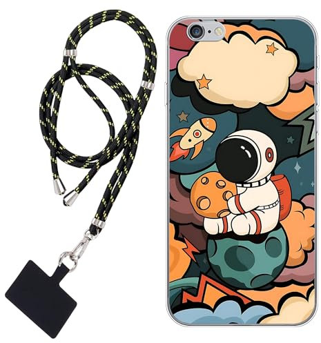WUACYEAMING Hülle für iPhone 6 / 6S,Mode Chic Muster Ultra Dünn TPU Silikon Schutzhülle Slim Case Cover Anime Pilot Rakete+1*Tragbares Universal-Lanyard
