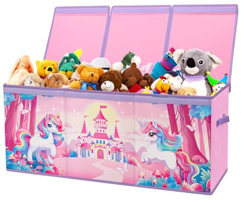 Decalsweet Unicorn Extra Large Kids Toy Storage Box with Lid,Foldable Oxford Toy Storage Organizer Box for Girls-96×32×40cm-Lightweight Toy Chest with Handles for Bedroom Nursery