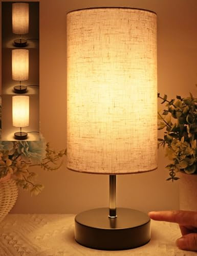 Nachttischlampe Touch Dimmbar, HSLighting 34.5cm Tischlampe Touch Dimmbare Glühbirne 3 Helligkeitsstufen Einstellbar Schreibtischlampe Tischleuchte für Nachttisch Schlafzimmer Lesen Wohnzimmem Bedside