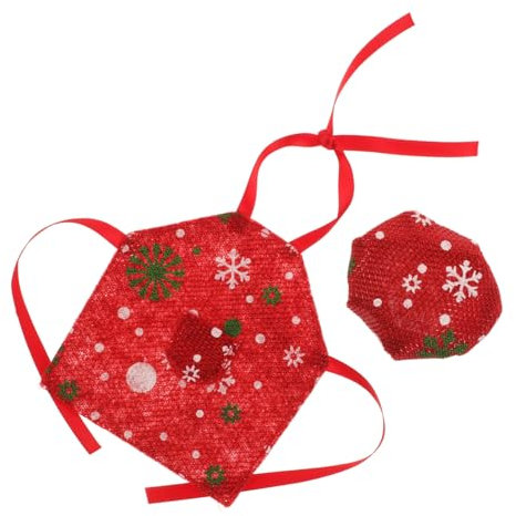 VICASKY 1 Satz Weihnachtsbücherregal Miniatur-elfen-koch- Puppen-elfen-koch-kostüm Elfenpuppen-küchenschürze Und Mütze Küchenzubehör Für Puppenstuben Elfenpuppenschürze Rot Stoff