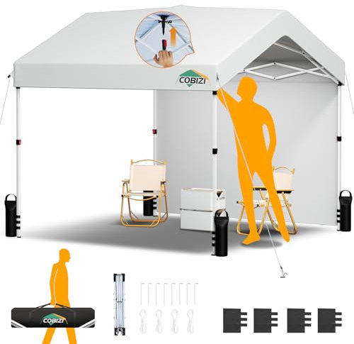 COBIZI Tonnelle de Jardin Exterieur | One Push Tonnelle Pliante 3x3 Imperméable | Barnum Pliant 3x3 Professionnel avec Paroi Latérale & 4 Sacs de Sable | Chapiteau UPF 50+, Fête, Parking, Commercial