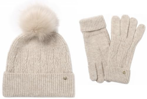 Failsworth Alice Beanie Bobble Hat Bundle with Matching Gloves (2 Items) in Oatmeal, Size: One Size