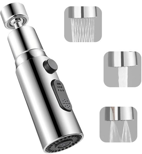 3 Function Kitchen Tap Spray Head, 360° Swivel Faucet Extender with 3 Modes, Durable Stainless Steel and ABS Design, Easy-to-Install Replacement Nozzle for Kitchen Sink