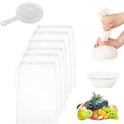 6 Pcs Sacs à Lait de Noix, 20x30cm Sac à Lait Végétal Alimentaire Passoire Fine, Sacs À lait de Noix Réutilisables en Tissu de Qualité Alimentaire, Pour Fromage, Jus de Fruits und Légumes, Café