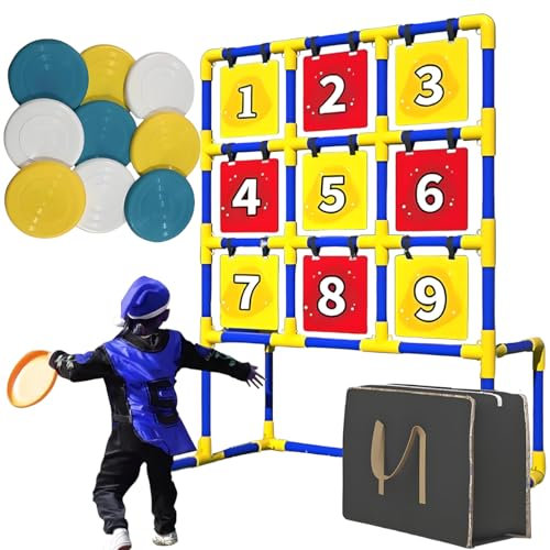 LYFDPN Throw Target Game Set, Backyard Throwing Frisbees Game Set for Indoors and Outdoors with 9 Frisbees (Model B)