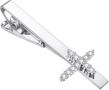 RunootPR Kreuz Krawattennadel Silber CZ Strasssteine Krawatten für Herren | vintage Nadeln Personalisiert Glauben Hochzeit Weihnachten Herrenschmuck