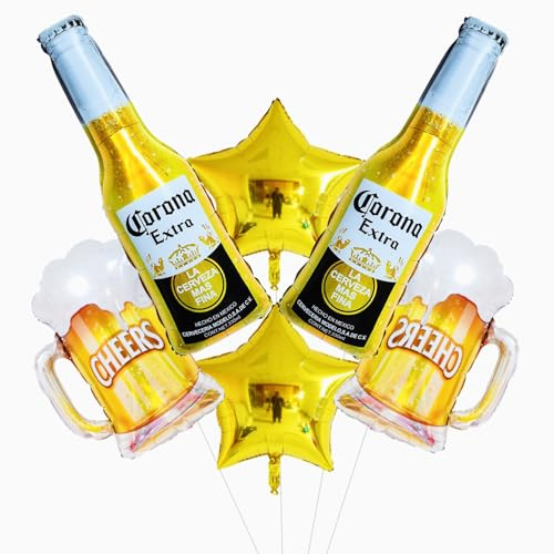 LuminaryFloat Beer Cup Balloons,Corona Beer Mug Themed Party Supplies Golden Star Balloons Ideal for Birthday Engagement Carnival Bar Summer Party Beer Festival Decoration
