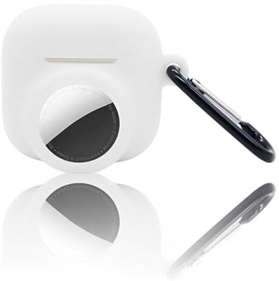 ZEXIJOW Custodia compatibile con Apple Airpods 4 - Custodia protettiva 2 in 1 per AirTag e auricolari - Cover in silicone morbido - Custodia protettiva con moschettone - Bianco