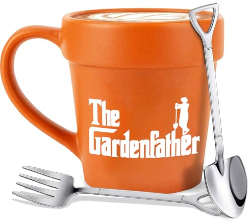 Plant Lover Gifts The Gardenfather Funny Plant Pot Mug With Shovel Spoon & Rake Fork - Handmade Gardener Gifts For Men Grandpa Dad Husband Friends – Funny Gardening Lovers Coffee Mug 14oz Pot Cup