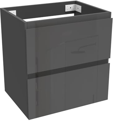Aica Sanitär Waschbeckenunterschrank 50cm Unterschrank Badschrank Waschtischunterschrank Hochglanz Dunkelgrau