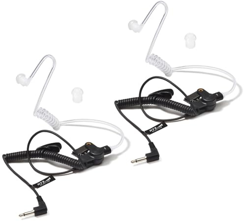 HYS 3,5mm Klinke Sicherheits Ohrhörer Schallschlauch Headset(2) | Transparent inkl. Halteclip-One Ear-Strapazierfähiges Kopfhörer, mit mittleren Ohrmuscheln & Pilzohrhörer für Funkgeräte