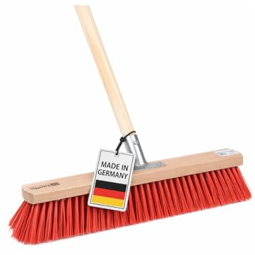 Profi Straßenbesen 100cm Breit mit Stiel 160cm rote Borsten Besen Holzstiel | Holzstiel Ø28mm, Metall-Stielhalter verschraubt, Robuste Elaston-Kunststoffborsten, Kehrbesen für Draußen