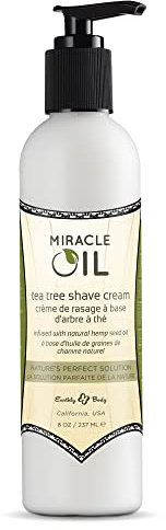 Earthly Body Miracle Oil Shave Cream, 8 oz - Helps Reduce Nicks, Small Cuts & Skin Irritation - With Tea Tree, Hemp Seed & Argan Oils - 100% Vegan, Cruelty Free