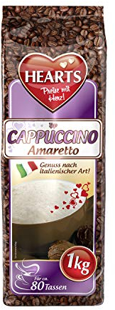 HEARTS Cappuccino Amaretto 10 x 1 kg - Genuss nach italienischer Art, ca. 80 Portionen pro Beutel, Instantkaffee Amaretto, praktische Vorratspackung Amarettokaffee