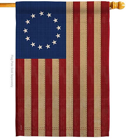 Breeze Decor - Betsy Ross Vintage Americana - Bandera decorativa de casa vertical de impresión histórica diaria de 28 x 40 pulgadas impresa en Estados Unidos