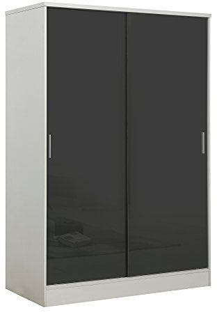 Reflect 2 Door Sliding Wardrobe | Grey Gloss & Matt White | Bedroom Storage with Hanging Rails & Shelves | H: 180cm x W: 120cm x D: 58cm | Modern Space Saving Design