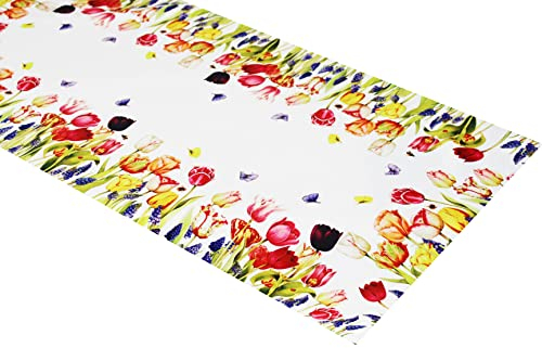 KAMACA Tischläufer Frühling Sommer Bunt Blumen Waschbar Küche Esstisch Dekor waschbare Tisch Dekoration ganzjährig (40x90 Tulpen und Schmetterlinge)