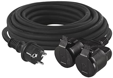 EMOS - IP44 Verlängerungskabel 10m - 2 Schuko-Steckdosen - wasserdicht, schlagfest, hitze- & kältebeständig - 230 V, 16 A, 3680 W - Gummi-Isolierung - H05RR-F3G 1,5 mm2 - für Außenbereich - schwarz