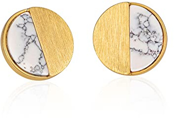 namana Boucles d'Oreilles Femme en Disque, Boucles d'Oreilles Géométriques avec une Finition Mate en Turquoise Bleue ou Agate Blanche