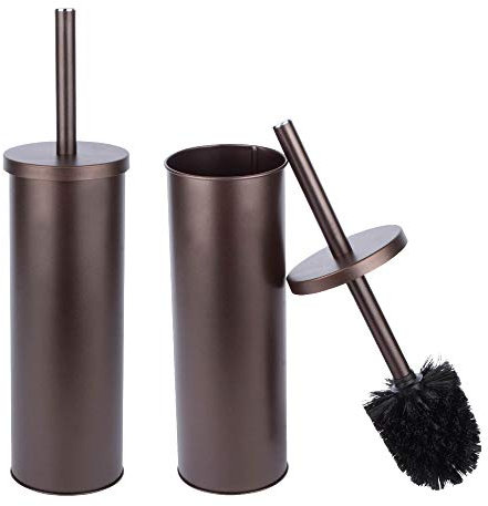 JS Jackson Supplies Sleek Toilet Brush and Holder with Metal Handle - Bronze, Pack of 2