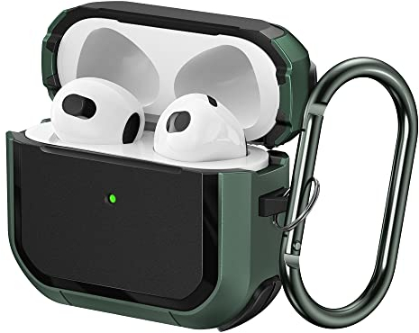 SURPHY Armor Hülle Kompatibel mit AirPods 3 Hülle (2021 Release), Hülle für AirPods 3 mit Karabiner, AirPods 3 Schutzhülle Case 360 Grad Voller Schutz [Front LED Sichtbar] [Zwei Teile], Grün