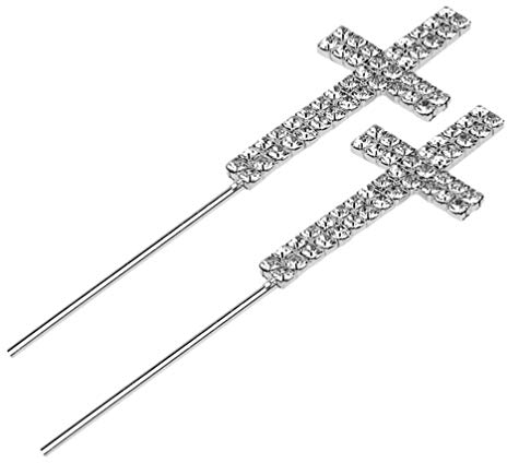 NUOBESTY 2pcs Cross Cake Toppers Sparkly Rhinestone Cupcake Picks for Baptisms First Communions Wedding Confirmations Christenings Religious Faith Centerpiece