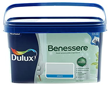 Dulux Benessere Pittura Colorata all'Acqua per Interni Superlavabile Anti Muffa Anti Batteri con Ioni D'Argento, 2.5 Litri, Bianco, 2.5L