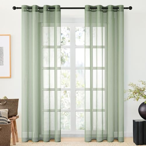 CUTEWIND Gardinen mit Ösen Halbtransparent Einfarbig Vorhänge für Fenster Schlafzimmer Wohnzimmer Moderne und Elegante Gardine 140x245cm(B x H) 2er Set je Grün