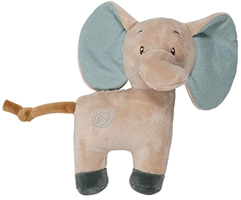 Nattou Kuscheltier-Rassel aus Baumwolle (Musselin) und Polyester, Elefant Axel, Ca. 19 cm, Luna und Axel, Beige / Grün