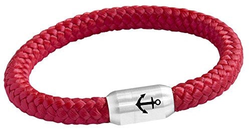 Paris Montana Das Original Anker Gravur Unisex Segeltau Armband Geflochten Handmade Hochwertiger Magnetverschluss 8mm Durchmesser (Rot, 22.00 CM)