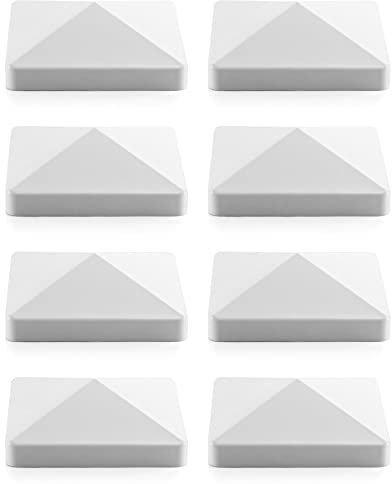 QWORK 8 Pack 4 Vinyl Post Cap, Vinyl Pyramid Fence Post Cap for 4 x 4 Vinyl Fence Post, White