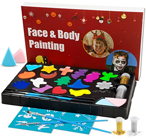 Kinderschminke Set, 17 Faben Halloween Gesichts- und Körperfarben auf Wasserbasis, Bodypainting Mädchen Face Paint Fasching