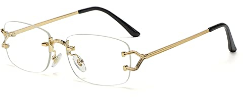 kachawoo Kleine quadratische randlose Sonnenbrille für Damen Metall randlose Retro-Sonnenbrille Luxusmarke Design Brillen schmale Linse (gold with clear)