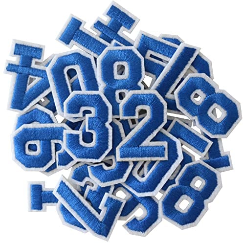 GYGYL 30 Pieces Iron on Numbers Patches, Blue Number Patches, Numbers 0-9 Applique for Clothes, Dress, Hat, Socks, Jeans, DIY Accessories
