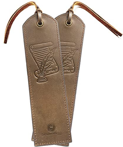 Leather Bookmark for Planners, Journals, Music Notes, Bibles, Books and More, Premium Leather, Rustic, Perfect for Bookworms (7x2”) (Feather Quill & Ink Pot) - Sovereign Gear