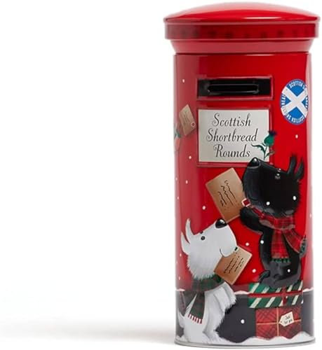 Scottie Dog Christmas Post Box Tin with Scottish Shortbread Round Biscuits Cookies