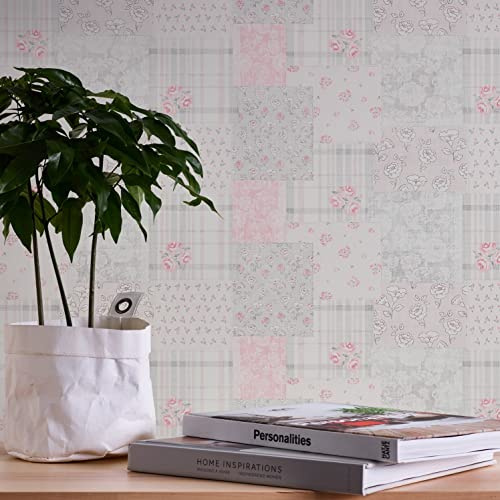 A.S. Création Maison Charme 390663 Non-Woven Wallpaper Patchwork 10.05 m x 0.53 m Made in Germany Grey Red White Flowers