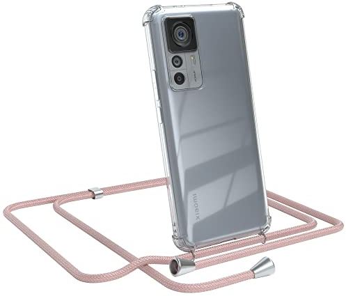 EAZY CASE - Handykette kompatibel mit Xiaomi 12T / 12T Pro Handyhülle mit Umhängeband, Handykordel mit Schutzhülle, Silikonhülle, Hülle mit Band, Stylische Kette für Smartphone, Rosé-Gold