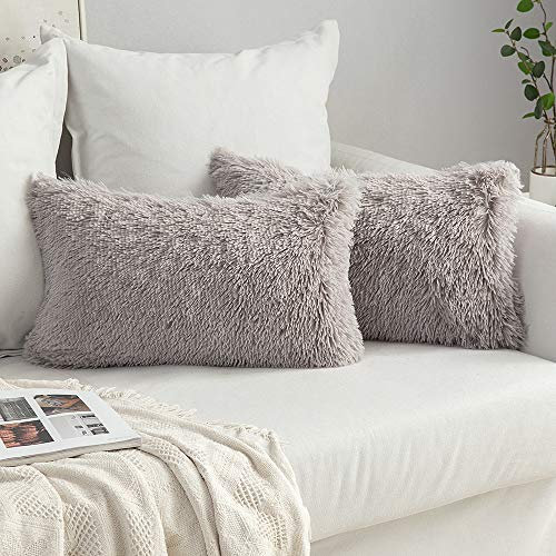 MIULEE 2er Set Kissenbezüge Künstlich Pelz Sofakissen Dekorative Dekokissen Kuschelkissen Plüschkissen Kuschelig Couchkissen Superweich Kissen Flauschig Kissenbezug für Sofa 40x60 cm Grau