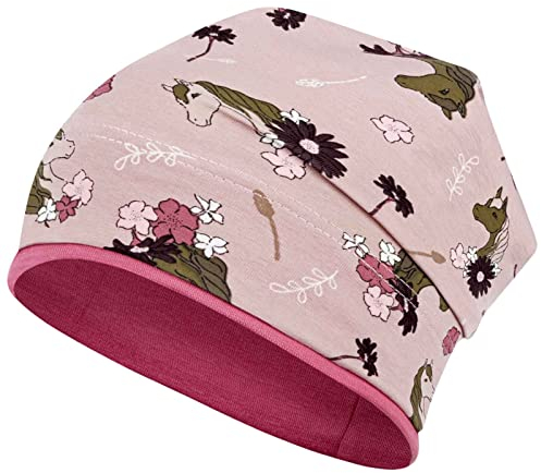 Smarilla Mädchen Mütze Übergangsmütze Beanie Pferde Katzen Punkte Frühling Herbst, Bekleidungsgröße: 54-56, Farbe: Rosa-Altrosa