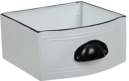 RiloStore Pflanzkasten Schublade Weiss Metall XL 20x21x10cm Metallkübel Emaille Pflanzkübel o386 Vintage Kübel Blumentopf Nostalgie Pflanzschale Gartendeko Shabby Chic Schubkasten zum Bepflanzen
