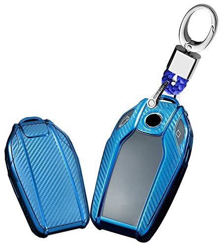 KUNIO Autoschlüssel-Abdeckung für BMW i8 G30 G31 5er-Serie 8er-Schlüssel-Schutzhülle, Schlüsselanhänger, TPU-Schlüsselhalter, 3 Tasten, B Blau