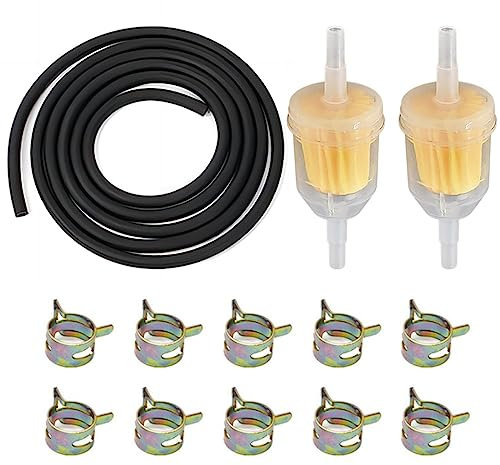Motorbike Fuel Filter Hose Kit, 2M 8mm Fuel Line + 2x Fuel Filters + 10x Hose Clamps Compatible With 49cc Scooter Dirt Quad Bikes ATV Motorcycle