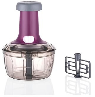 Nestwell Picadora manual rápida de alimentos de 1500 ml con 3 cuchillas para verduras, frutas, frutos secos y batidor, corte perfecto con botón fácil de presionar y cerrar (granate aterciopelado)