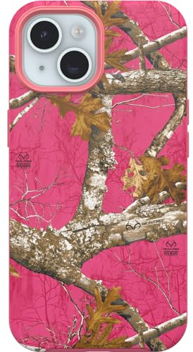 OtterBox Symmetry Series Schutzhülle für iPhone 15, iPhone 14 und iPhone 13 – Realtree Flamingo Pink, rastet auf MagSafe EIN, Ultra-schlank, erhöhte Kanten schützen Kamera und Bildschirm
