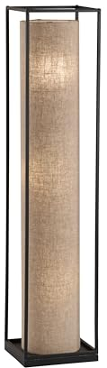 Fischer & Honsel Stehleuchte, Thor | sandschwarz| Stoffschirm| sandfarben Leinen | L: 25 cm, B: 25 cm, H: 114,50 cm | mit Fußschalter| 3x E14 max. 25 Watt, ohne Leuchtmittel | 40455