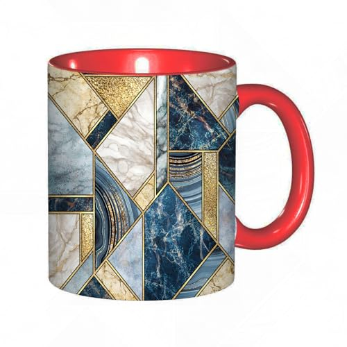 Tassendruck Abstrakter Hintergrund, modernes Marmormosaik, künstlicher Achat, Granit, Jaspis, Steinstruktur, blau, weiß, goldfarben, marmorierte Fliese, geometrisch, Mode, Marmor Kaffeetasse/Mug/Cup