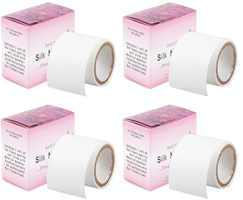 NICENEEDED Set di Pellicole per Unghie Autoadesive In Seta Da 4 rotolo, Nastro per Bende di Riparazione per Punte per Unghie Facili Da Trimerare