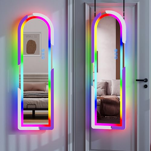 Lvifur Specchi Decorativi da Parete, 120 x 37 cm Led Specchi Bagno con Luce e Supporto, Grande Specchio con Modalità di Illuminazione Multiple per Camera da Letto Soggiorno (Bianco Viola Arco)