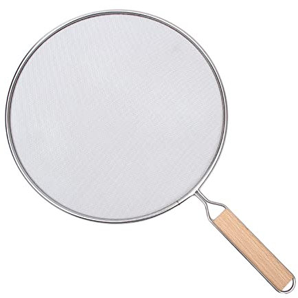 Splatter Screen For Frying Pan, Splatter Guard Mesh Stainless Steel Grease Guard Shield Dishwasher-Safe Splatter Screen Splash Guard For Kitchen Frying Pan Grease Oil Splash Guard With Wooden Hand